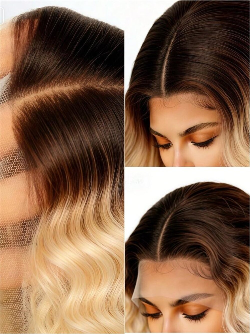 Ombre Blonde With Brown Roots 200 Density Lace Front Wigs Human Hair For